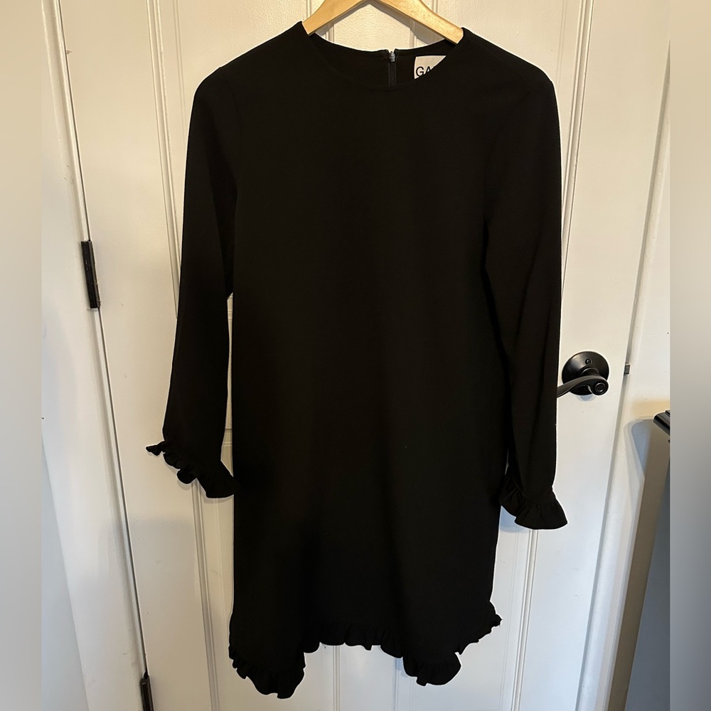 Ganni Black Sheath Dress Mock Neck Long Sleeve